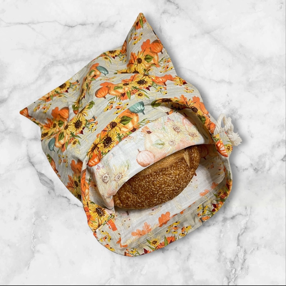Thanksgiving Handmade Cotton Bread Bag + FREE Mason Jar Bonnet Included - Picture 4 of 12